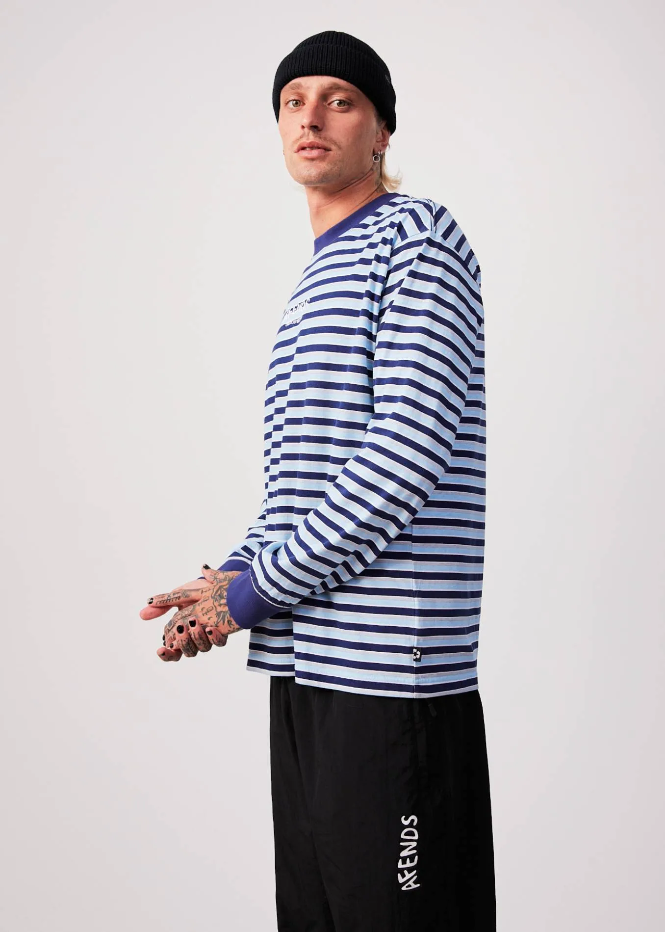 AFENDS Mens Views - Striped Long Sleeve T-Shirt - Seaport