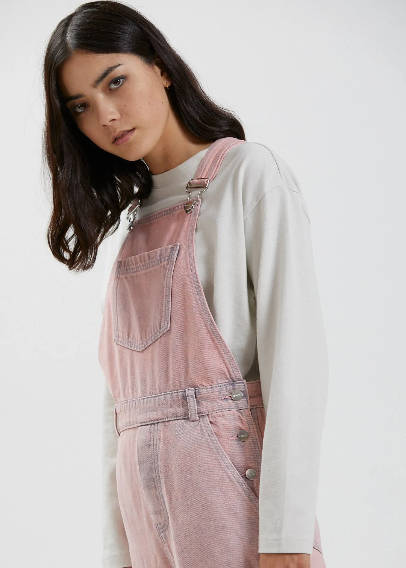 Afends Womens Lucie - Hemp Washed Denim Overalls - Vintage Pink