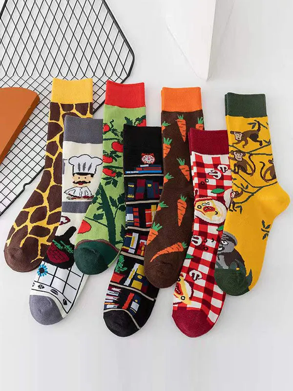 Animal Printed Contrast Color Sweat-Absorbing Socks Accessories