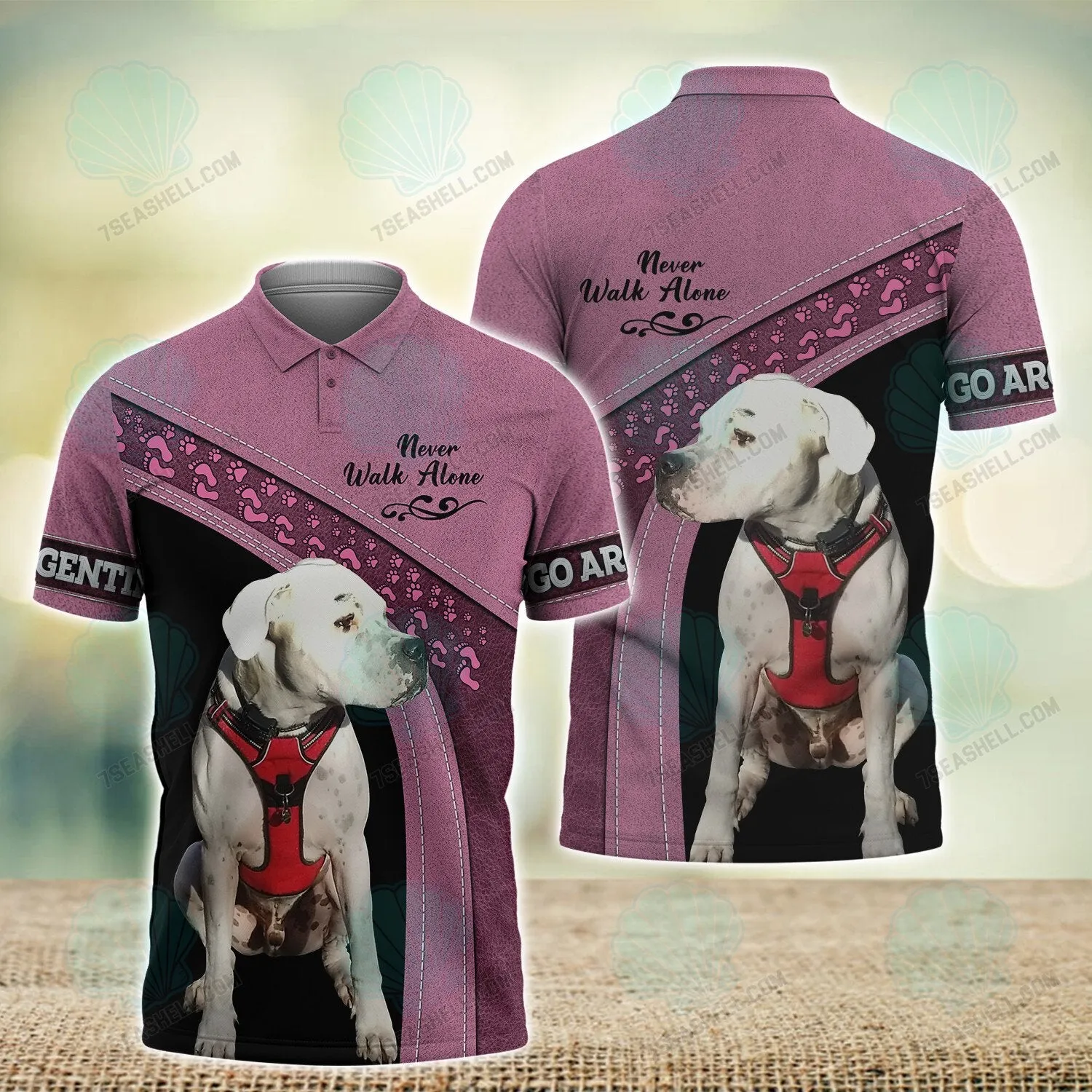 Argentine Dogo Love Pink Never Walk Alone 3D Full Print Shirts, Christmas Dog Memorial Gifts for loss of Dog