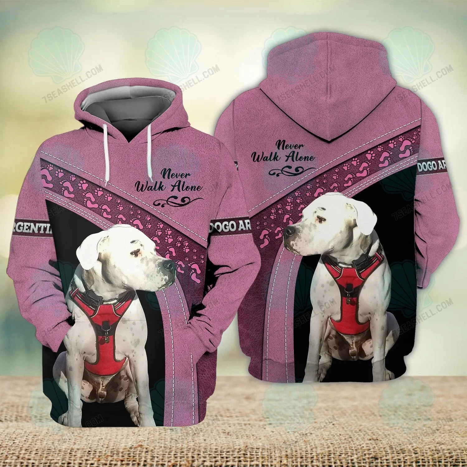 Argentine Dogo Love Pink Never Walk Alone 3D Full Print Shirts, Christmas Dog Memorial Gifts for loss of Dog