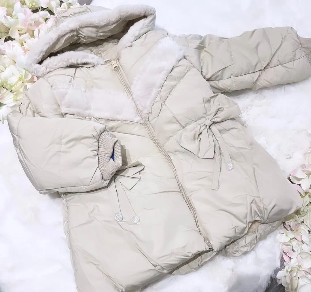 Baby girls beige hooded winter coat