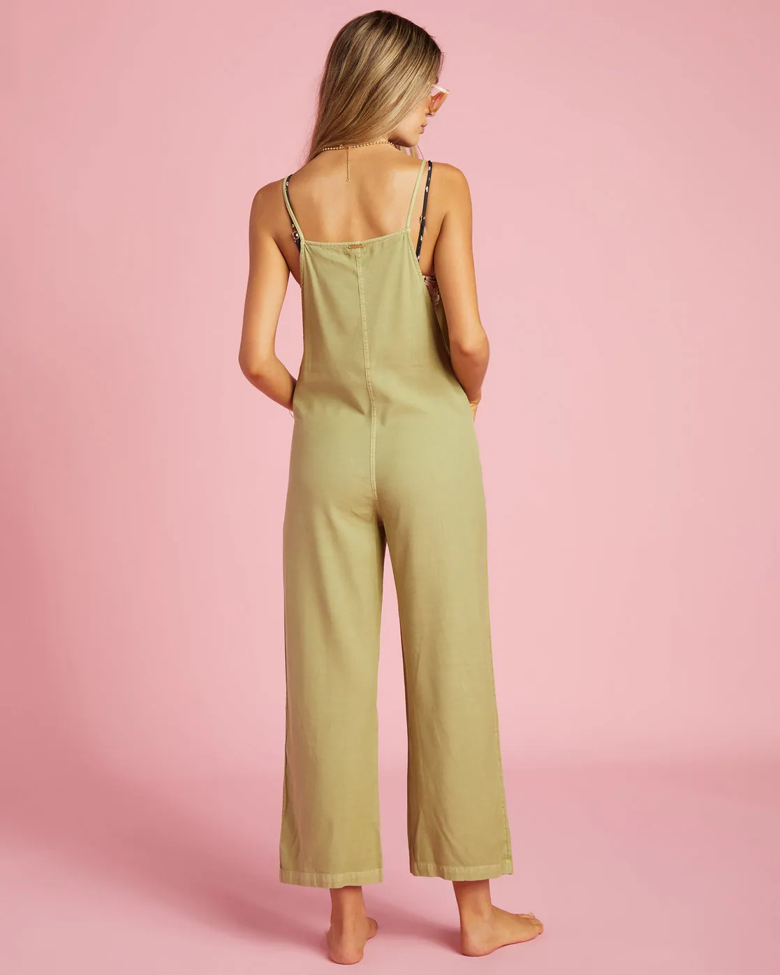 Beach Cruiser Wide-Leg Overalls - Avocado