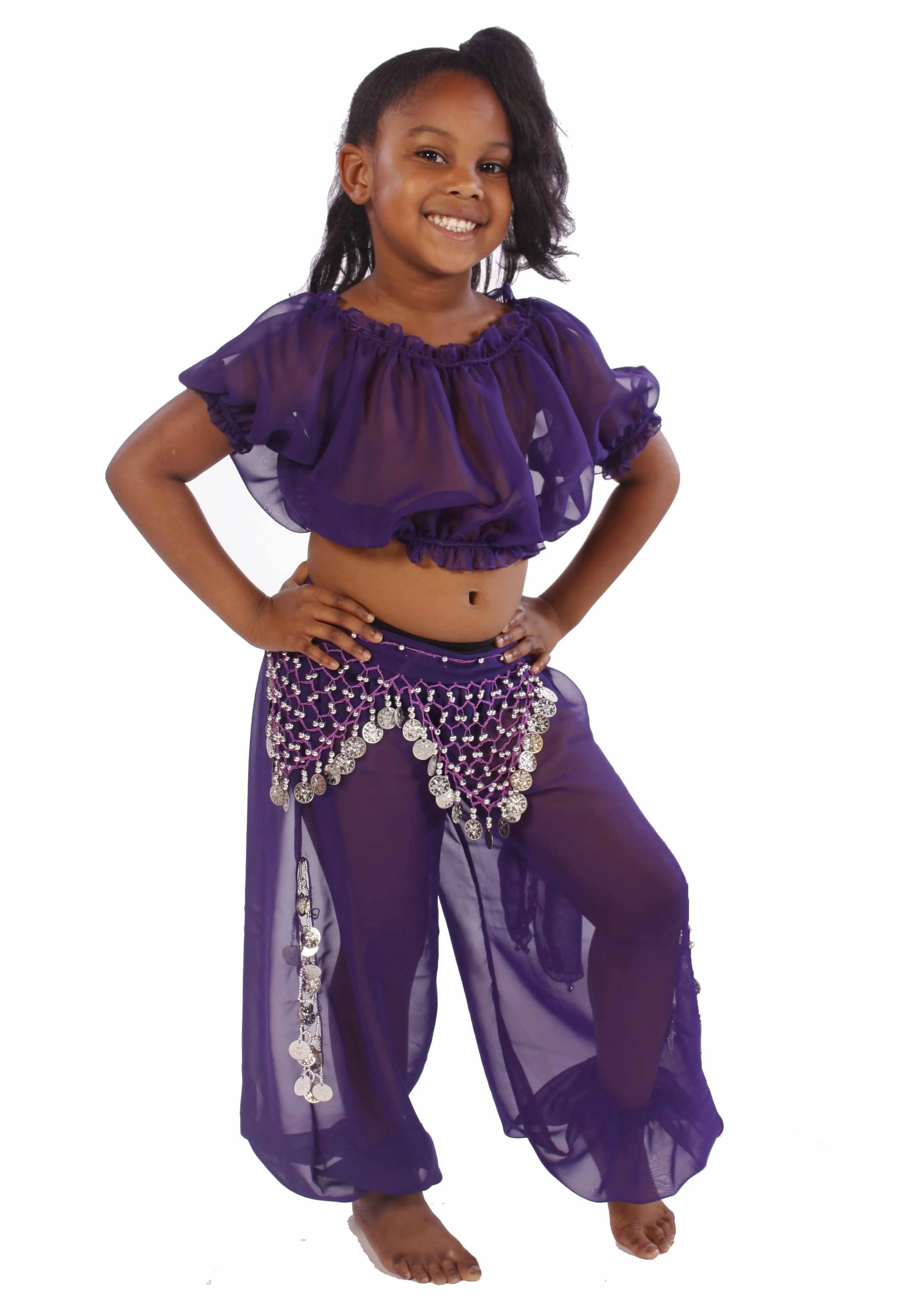 Belly Dance Kid's Chiffon Top, Pants, & Hip Scarf Halloween Costume Set | BELLY BABIES