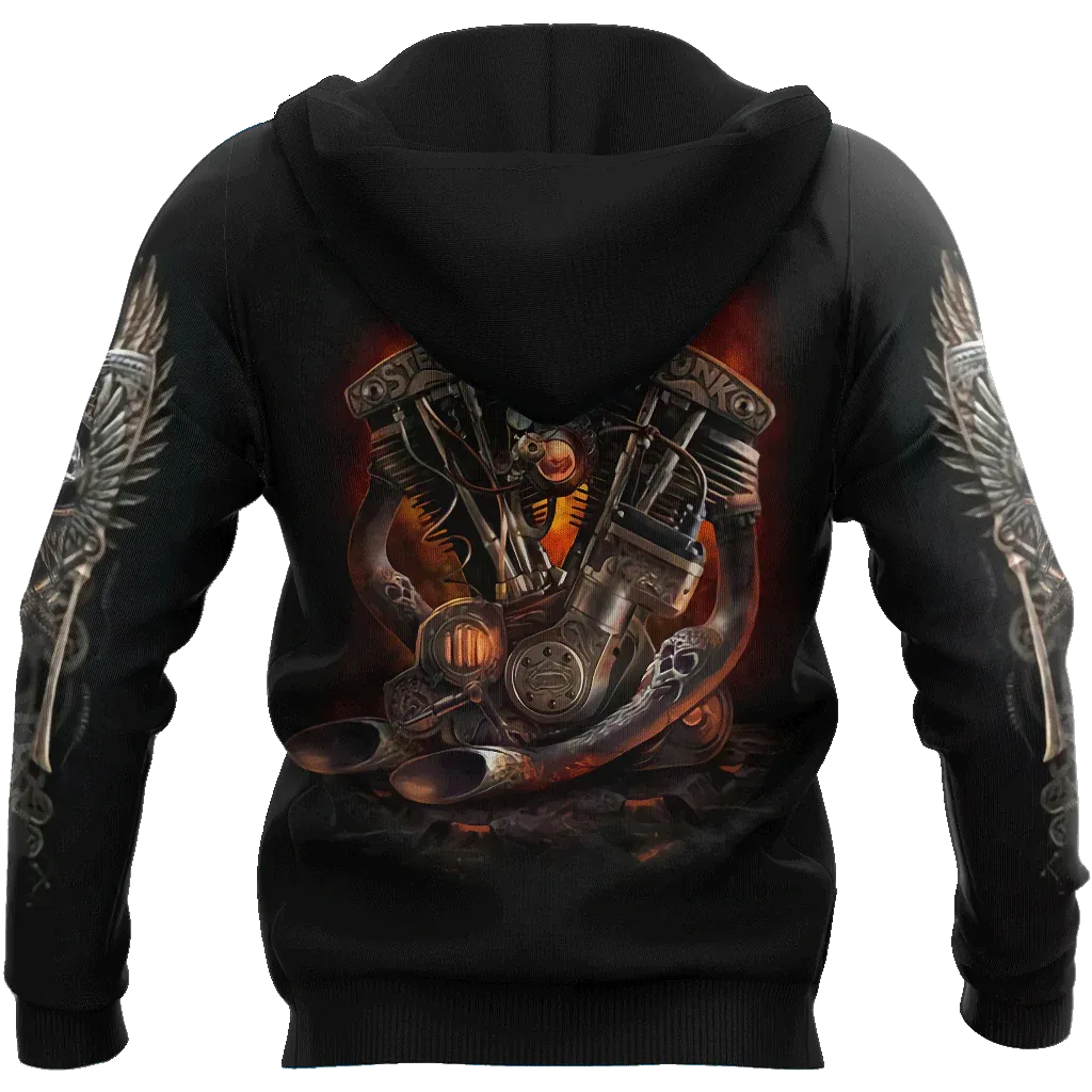 Biker Skulls On The Fire Hoodie For Men And Women 3D Skull Hoodies