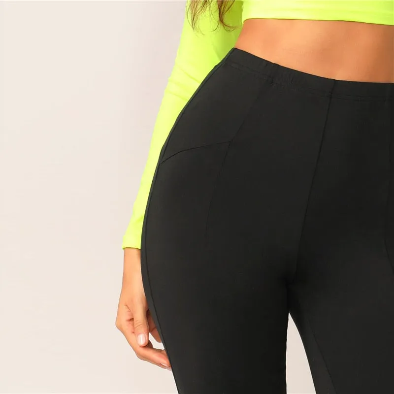 Black Solid High Waist Solid Cycling Athleisure Crop Fitness Short Summer Ladies Basics Workout Leggings