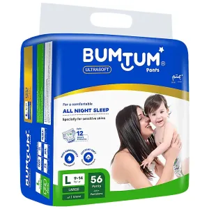 Bumtum Baby Pants Style Diaper(Super Jumbo) Large - Pack of 56