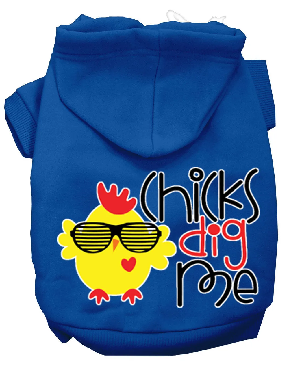 Chicks Dig Me Screen Print Dog Hoodie Blue M