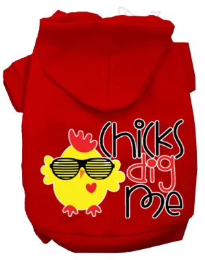 Chicks Dig Me Screen Print Dog Hoodie Red Xxxl