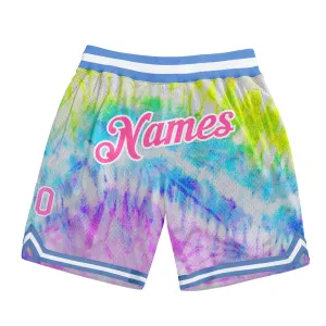 Custom Tie Dye Pink-White 3D Authentic Basketball Shorts