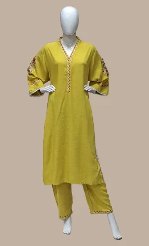 Deep Mustard Embroidered Kurti Top & Pants