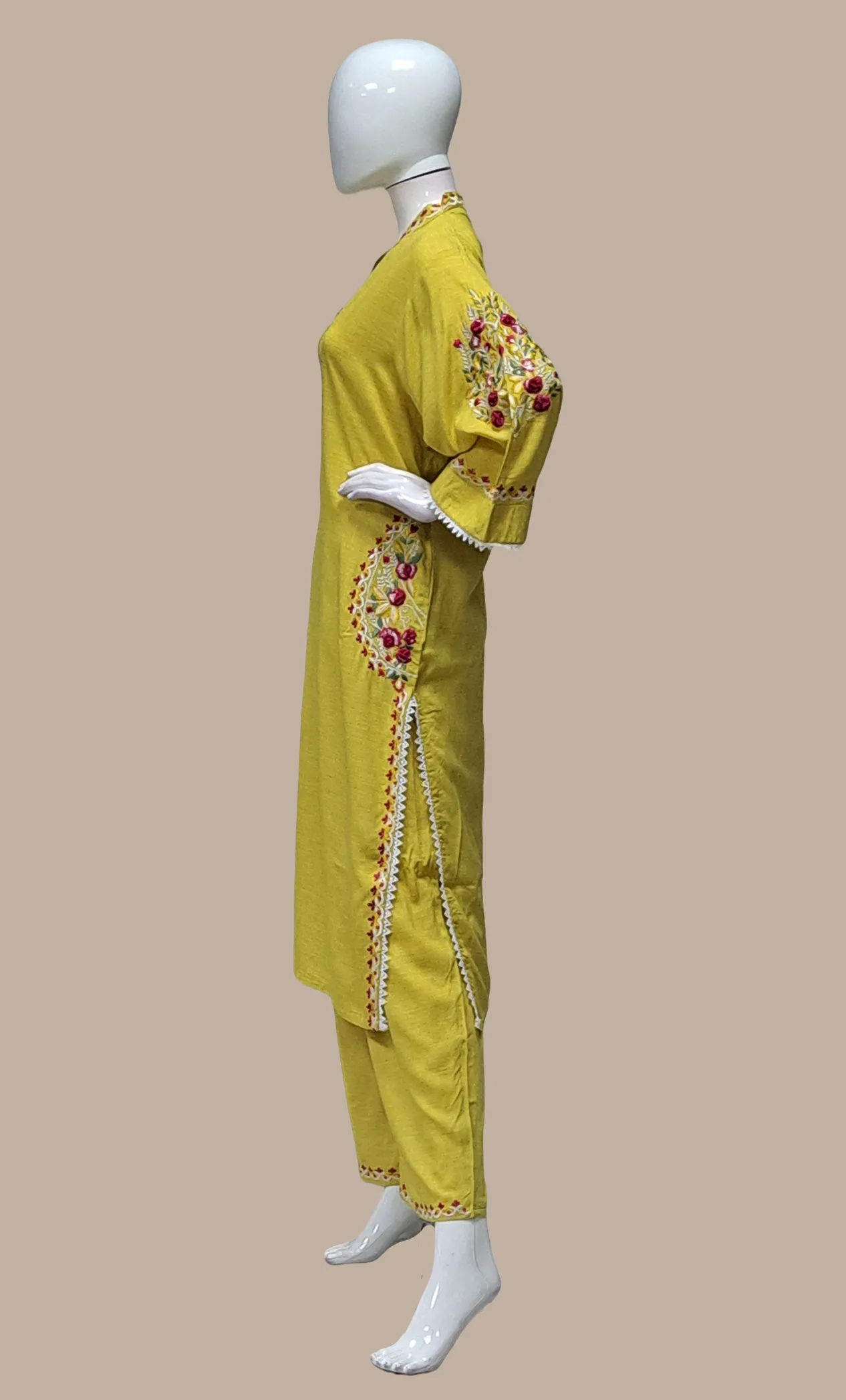 Deep Mustard Embroidered Kurti Top & Pants