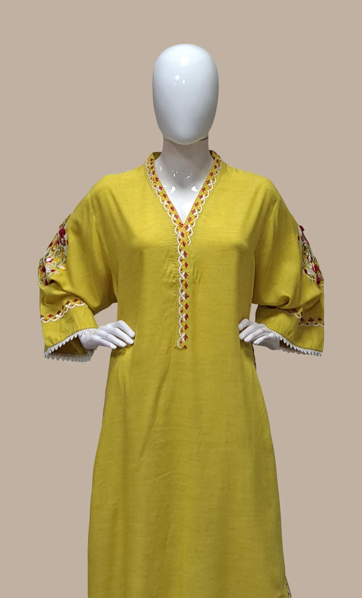 Deep Mustard Embroidered Kurti Top & Pants