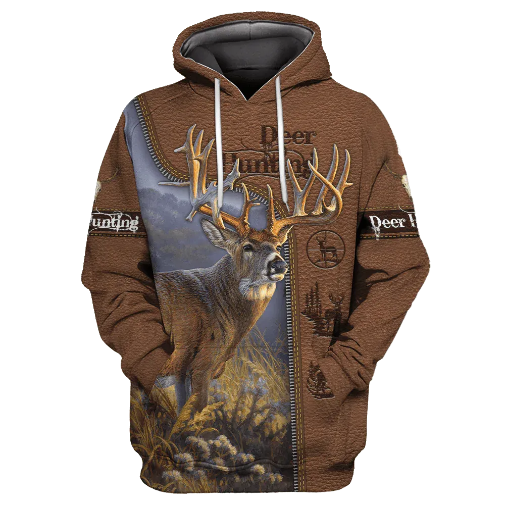 Deer Hunting Leather Pattern Hoodie, Target Out Hunter Hoodie, Hunter Hoodie For Dad Son