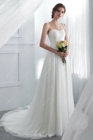 Designer Beaded Lace Illusion Neck A-line Summer Bridal Gown