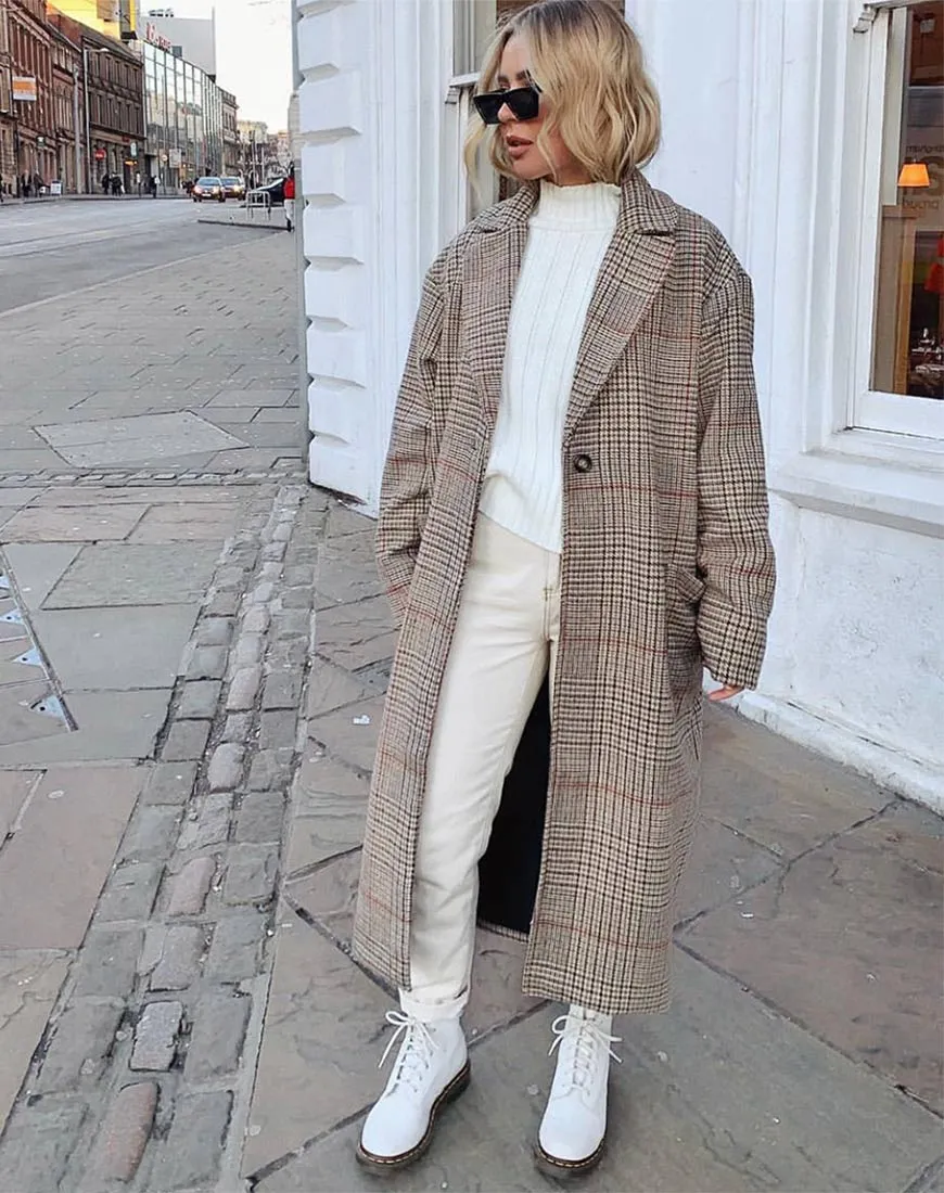 Duster Longline Coat in Glenn Check Natural