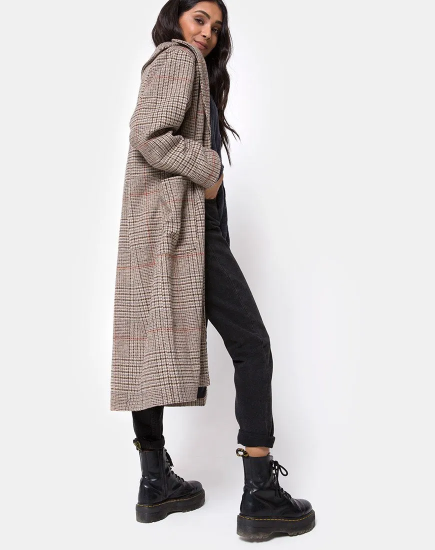 Duster Longline Coat in Glenn Check Natural