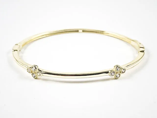 Elegant Dainty Thin Floral CZ Gold Tone Silver Bangle Bracelet