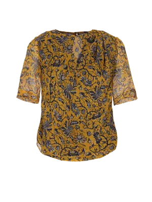 floral-print silk blouse