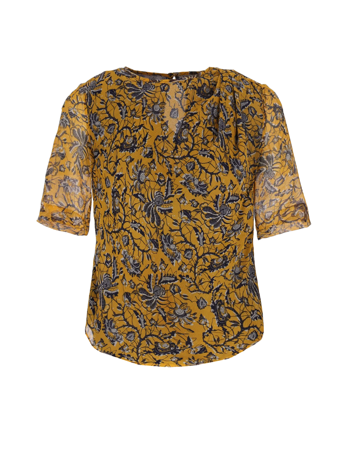 floral-print silk blouse