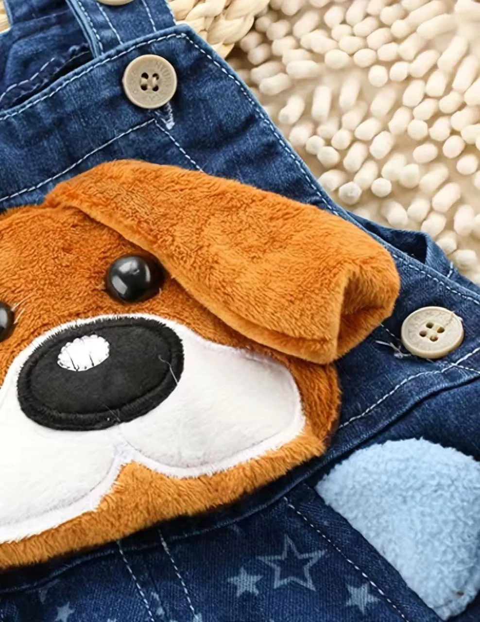 Fuzzy Dog Denim Overalls