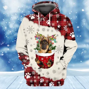 German Shepherd In Snow Pocket Merry Christmas Unisex Hoodie