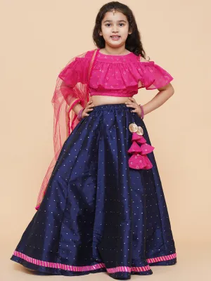 Girls Printed Foil Print Ready to Wear Lehenga & Blouse With Dupatta