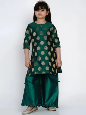 Girl's Sea Green Round Neck Kurta With Palazzos - Bitiya By Bhama