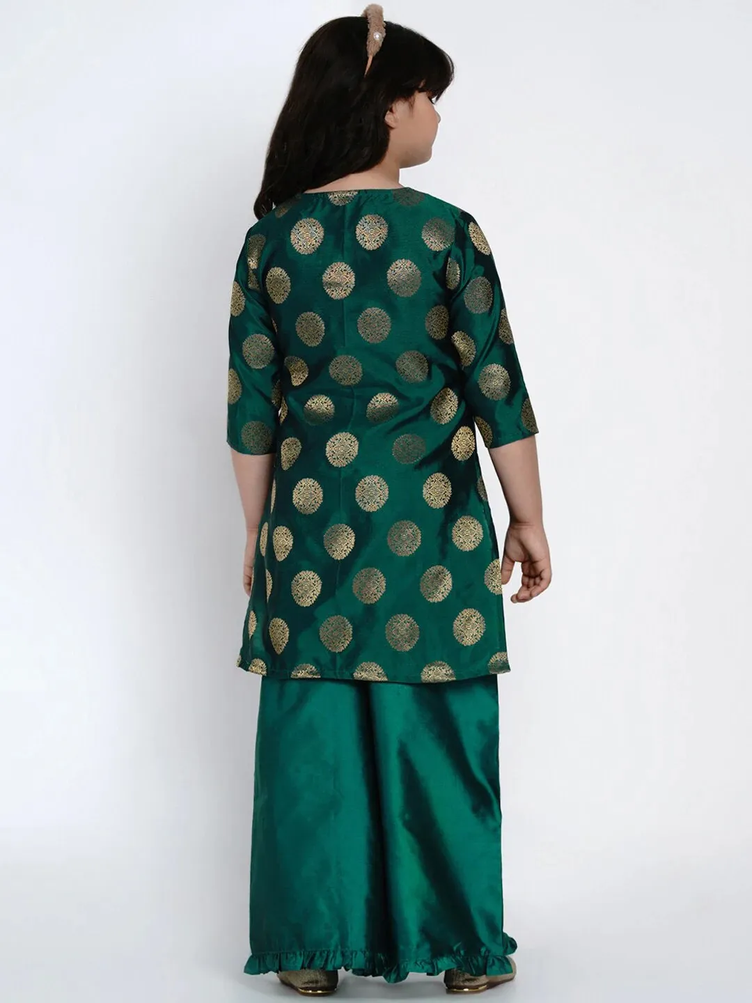 Girl's Sea Green Round Neck Kurta With Palazzos - Bitiya By Bhama