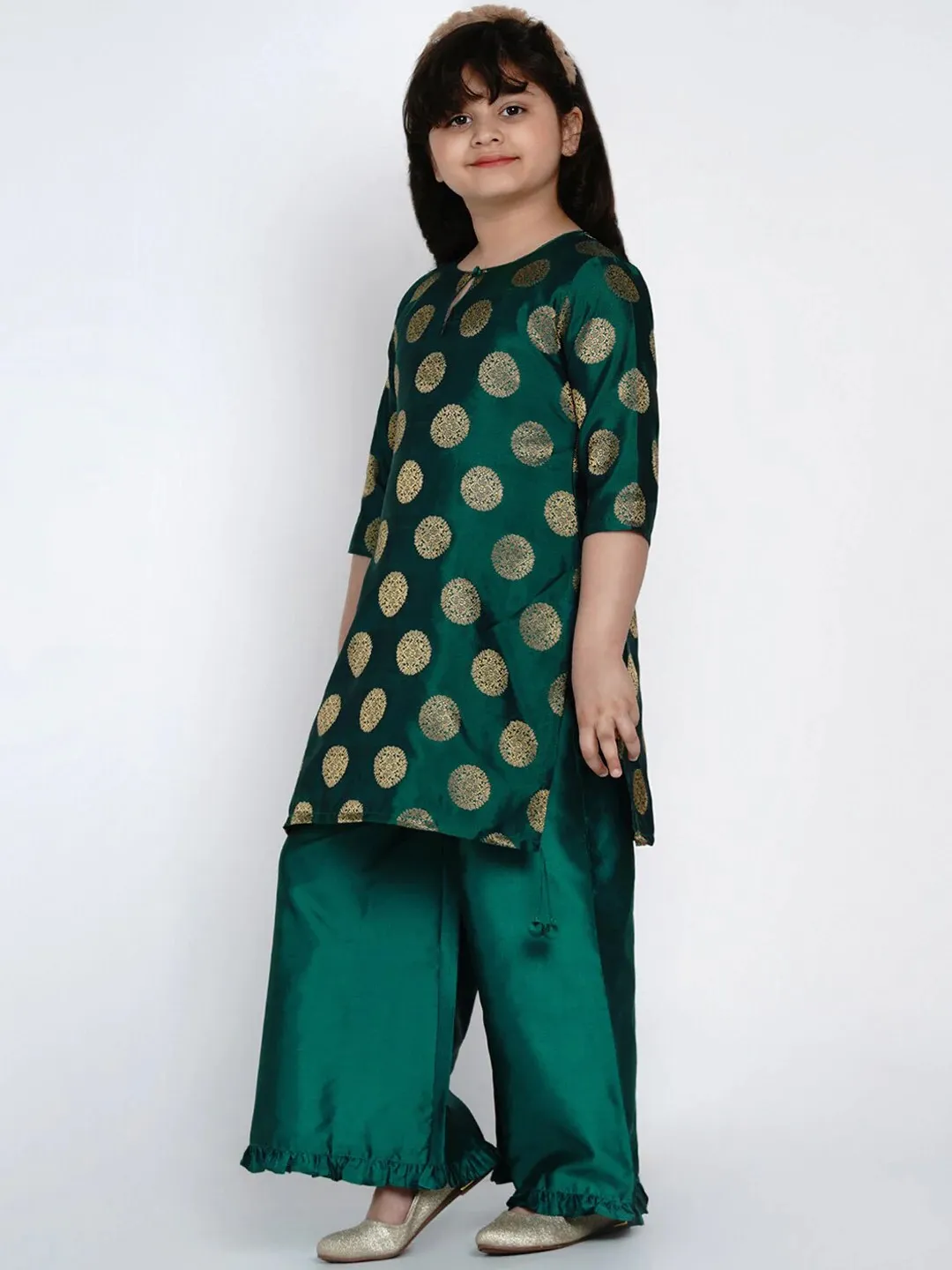 Girl's Sea Green Round Neck Kurta With Palazzos - Bitiya By Bhama