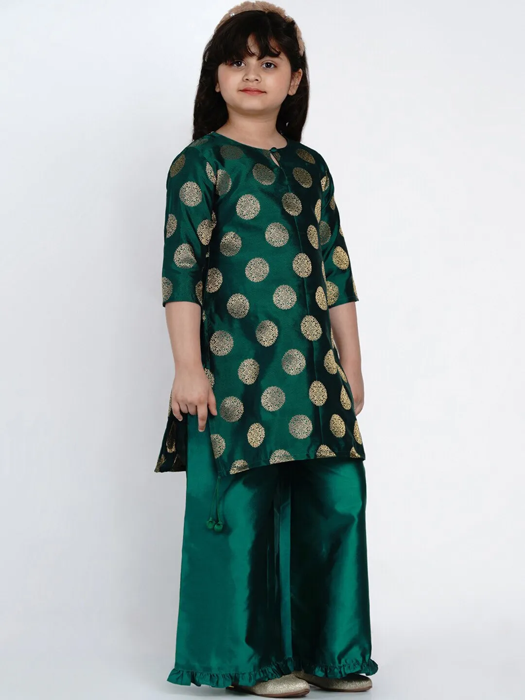 Girl's Sea Green Round Neck Kurta With Palazzos - Bitiya By Bhama