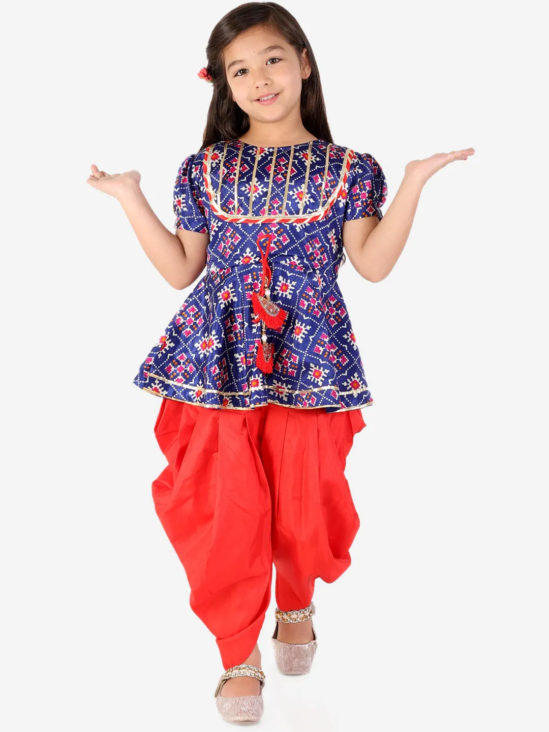 Girl's Silk Blend Printed Full Length Kurta & Dhoti Pant Set -KID1 Girls