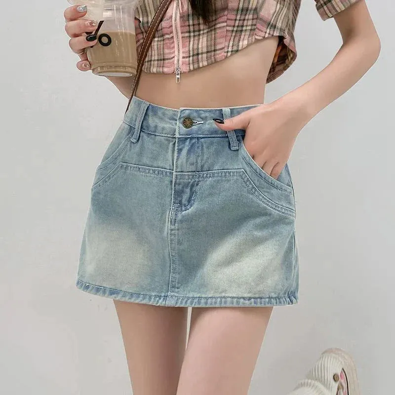 Half-Body Skirt Female High Waist Cover Meat Design A Word Package Short Skirt Jeans