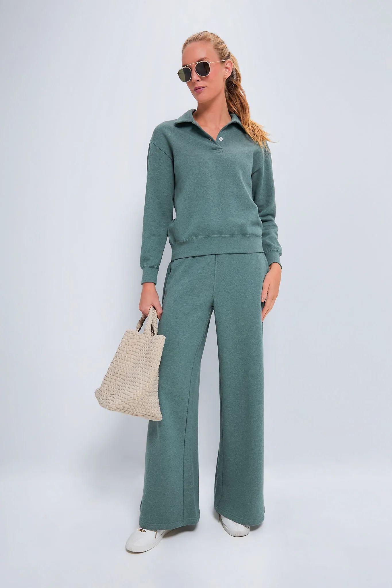 Heathered Green Wide Leg Finn Sweatpants