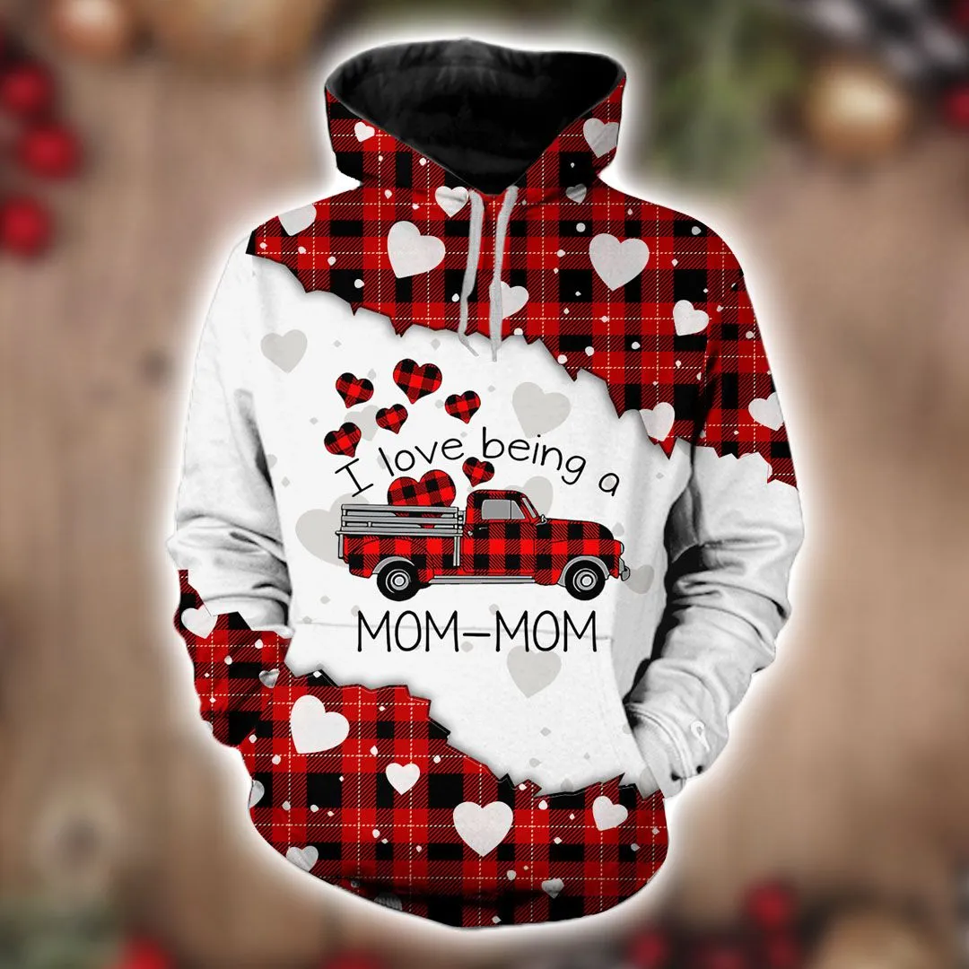 I Love Being A Mom-Mom Red Buffalo Truck Christmas Hoodie