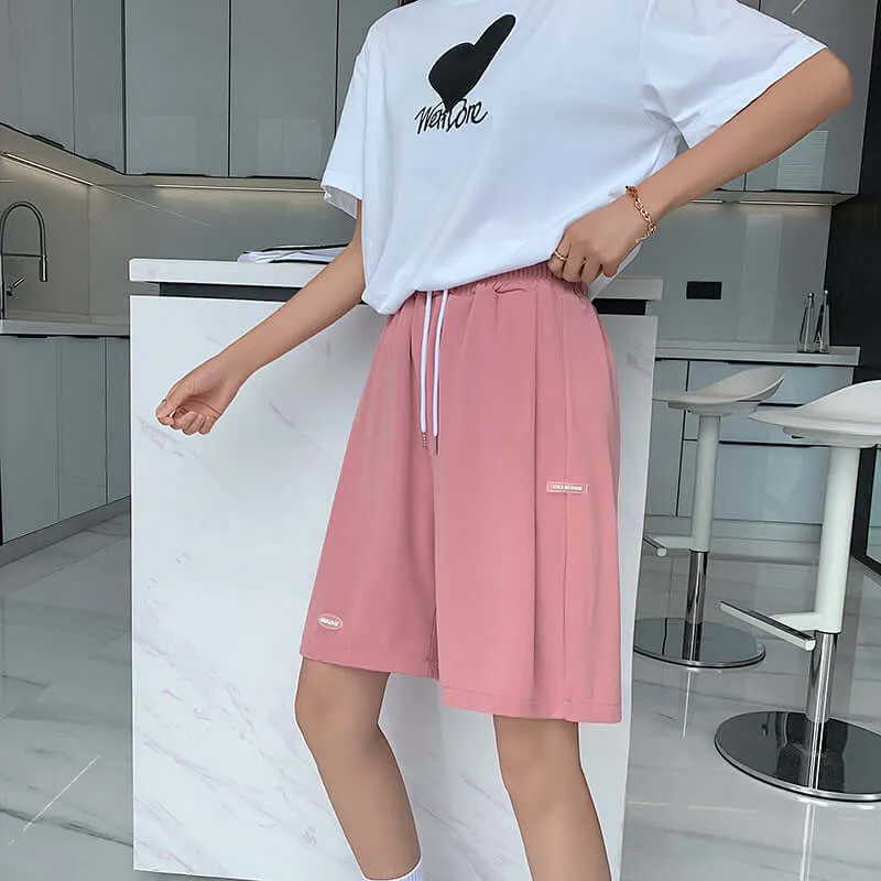 Ice silk sports shorts female summer loose thin section 2021 new high waist straight slim casual hairs five pants