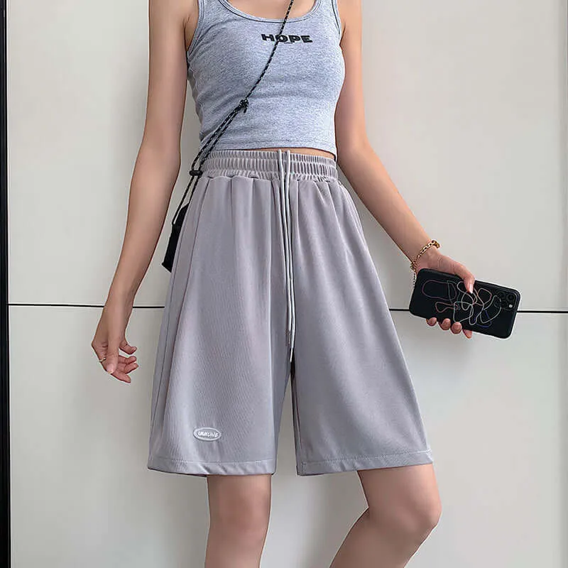 Ice silk sports shorts female summer loose thin section 2021 new high waist straight slim casual hairs five pants