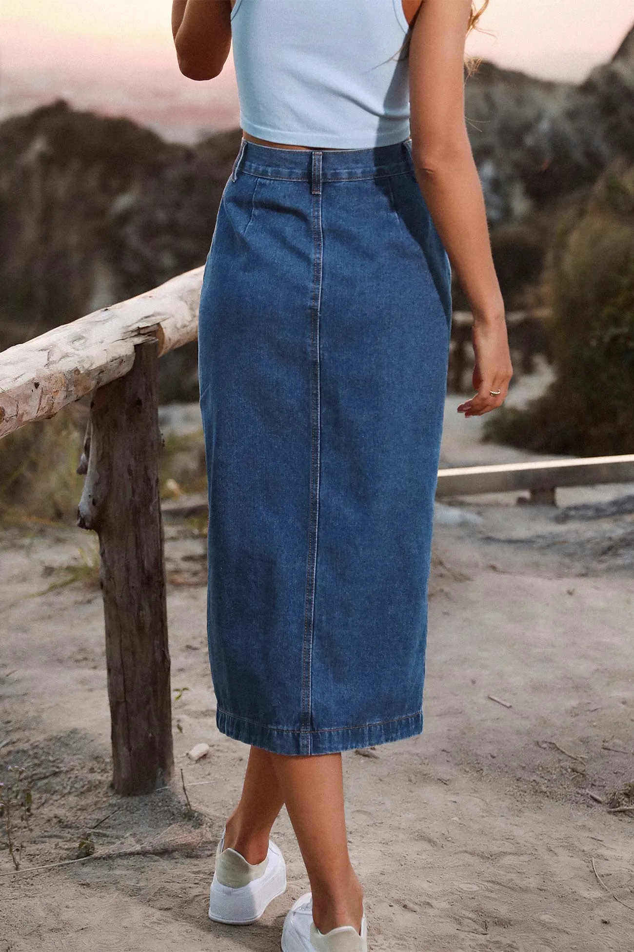 Irregular Slit Denim Skirt