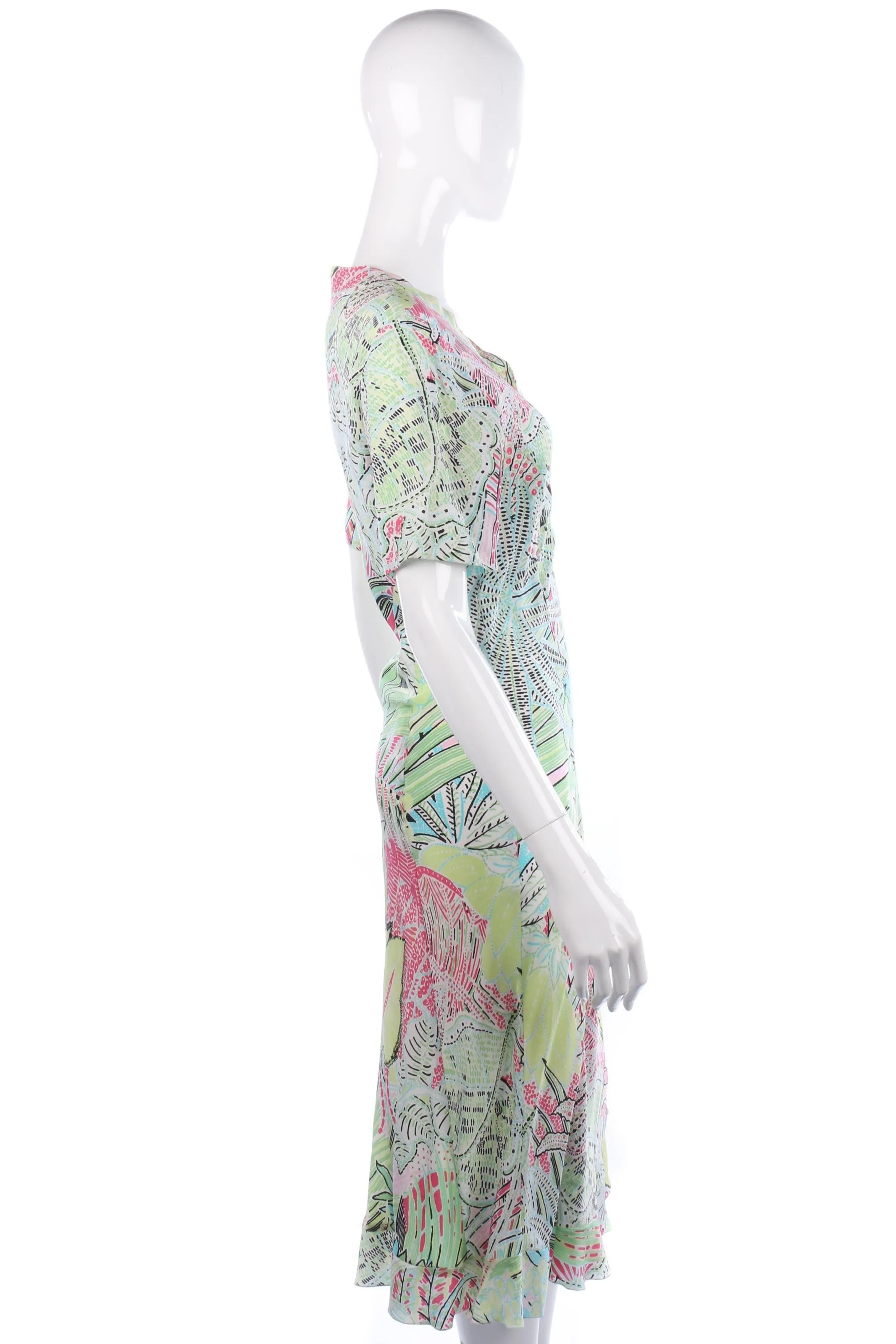 Jobis 100% silk tropical print dress size 40. UK 12