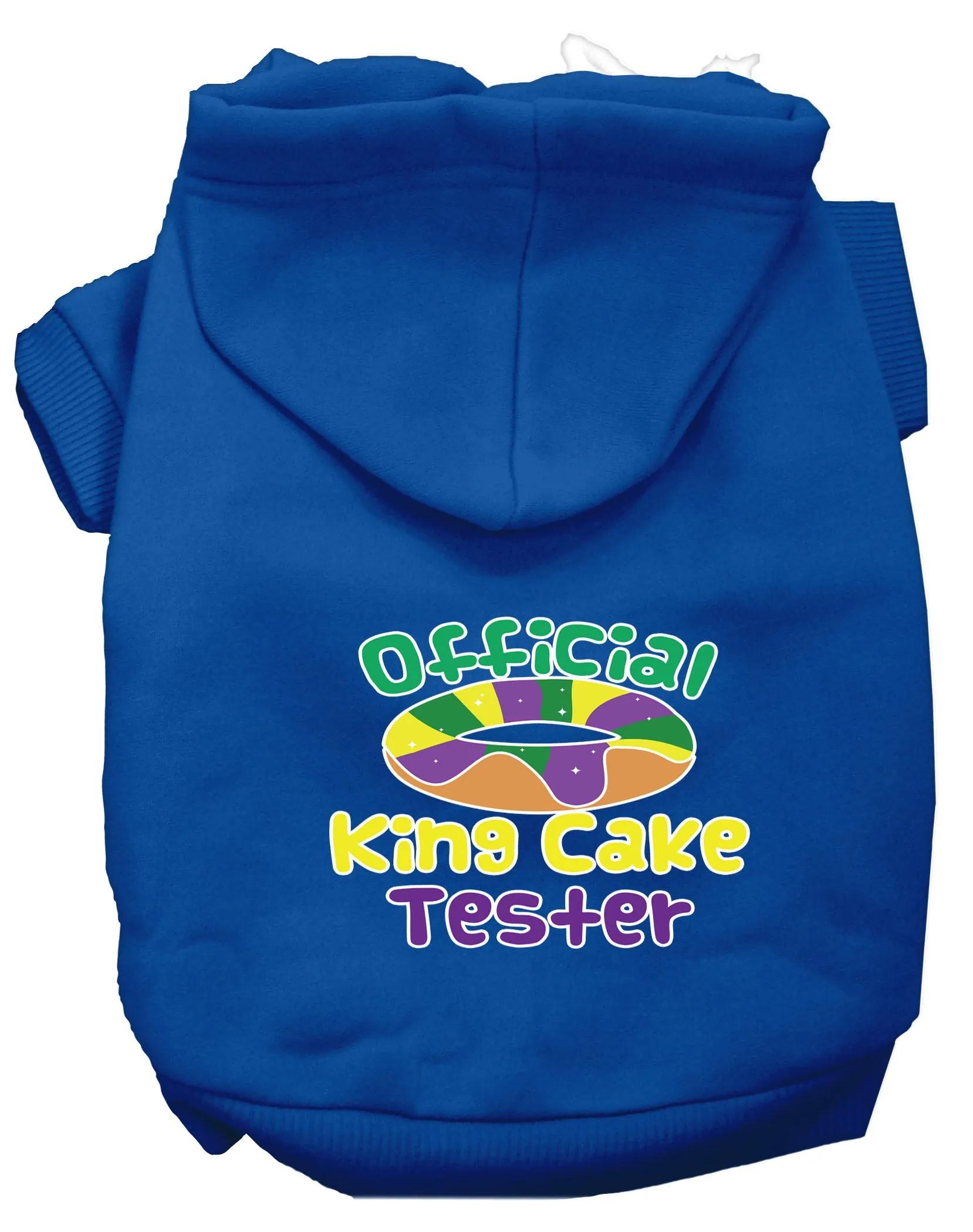 King Cake Taster Screen Print Mardi Gras Dog Hoodie Blue Xs