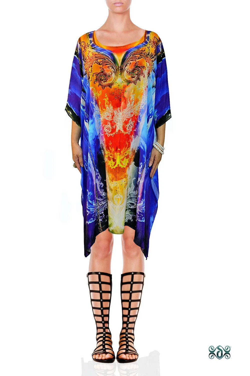 LA FUTURISMO Fiery Royal Blue Devarshy Pure Silk Short Embellished Kaftan - 1059A