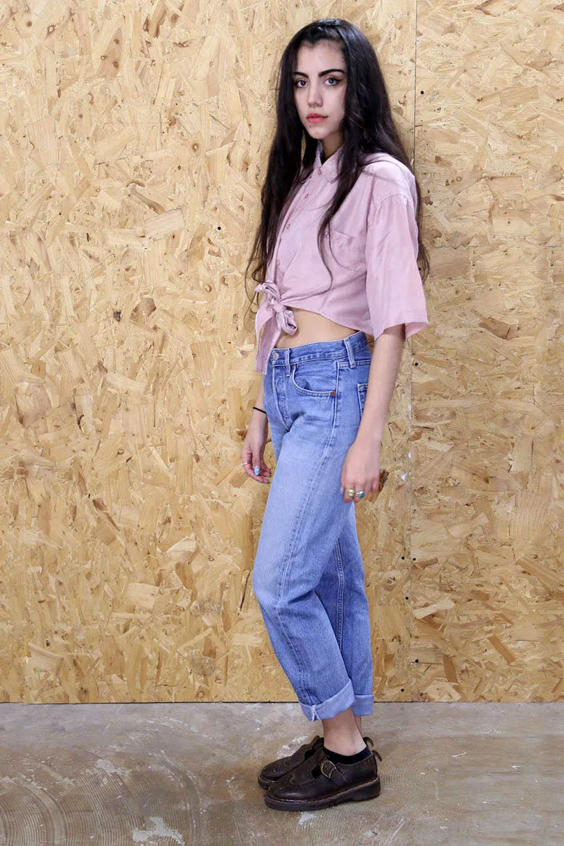 LOOT LABEL Cropped Silk Shirt In Dusty Pink