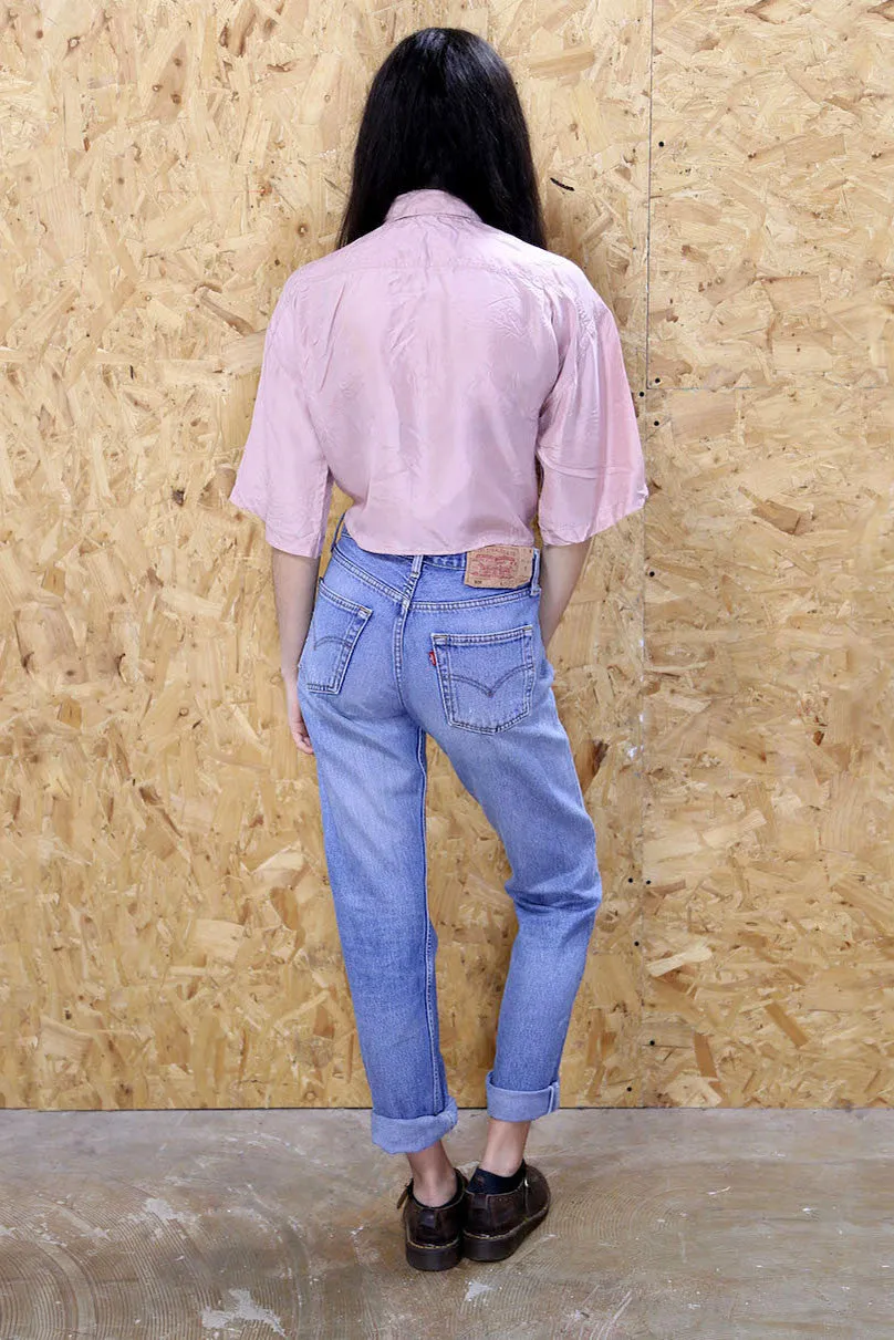 LOOT LABEL Cropped Silk Shirt In Dusty Pink