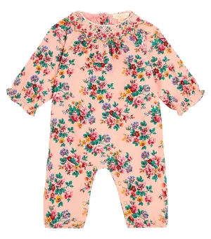 Louise Misha corduroy baby lounisa jumpsuit with floral print, pink