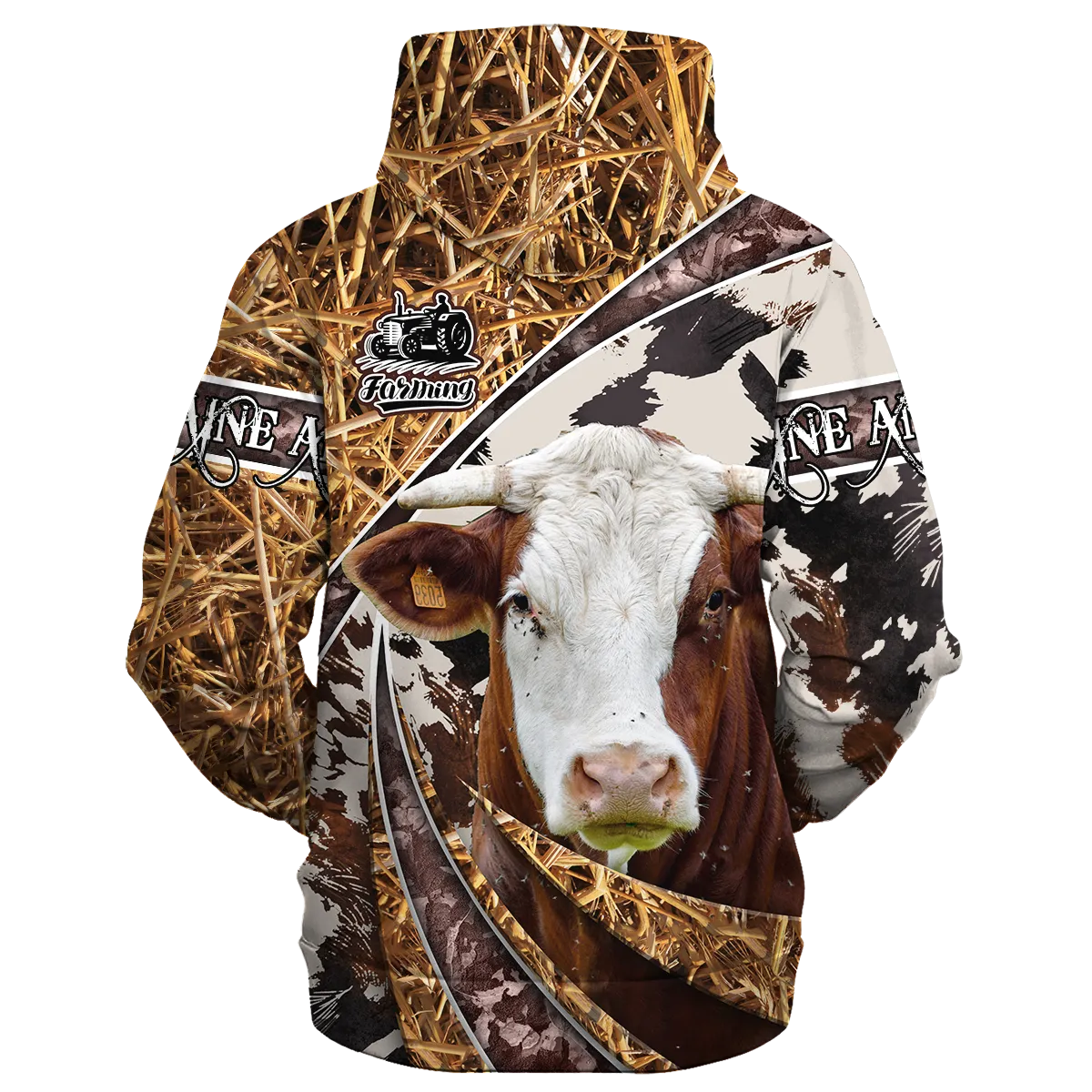 Maine Anjou Hoodie Cow Face Print Cow Hide Texture Hoodie Full Print