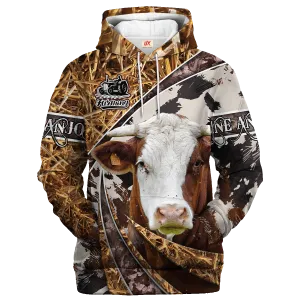 Maine Anjou Hoodie Cow Face Print Cow Hide Texture Hoodie Full Print