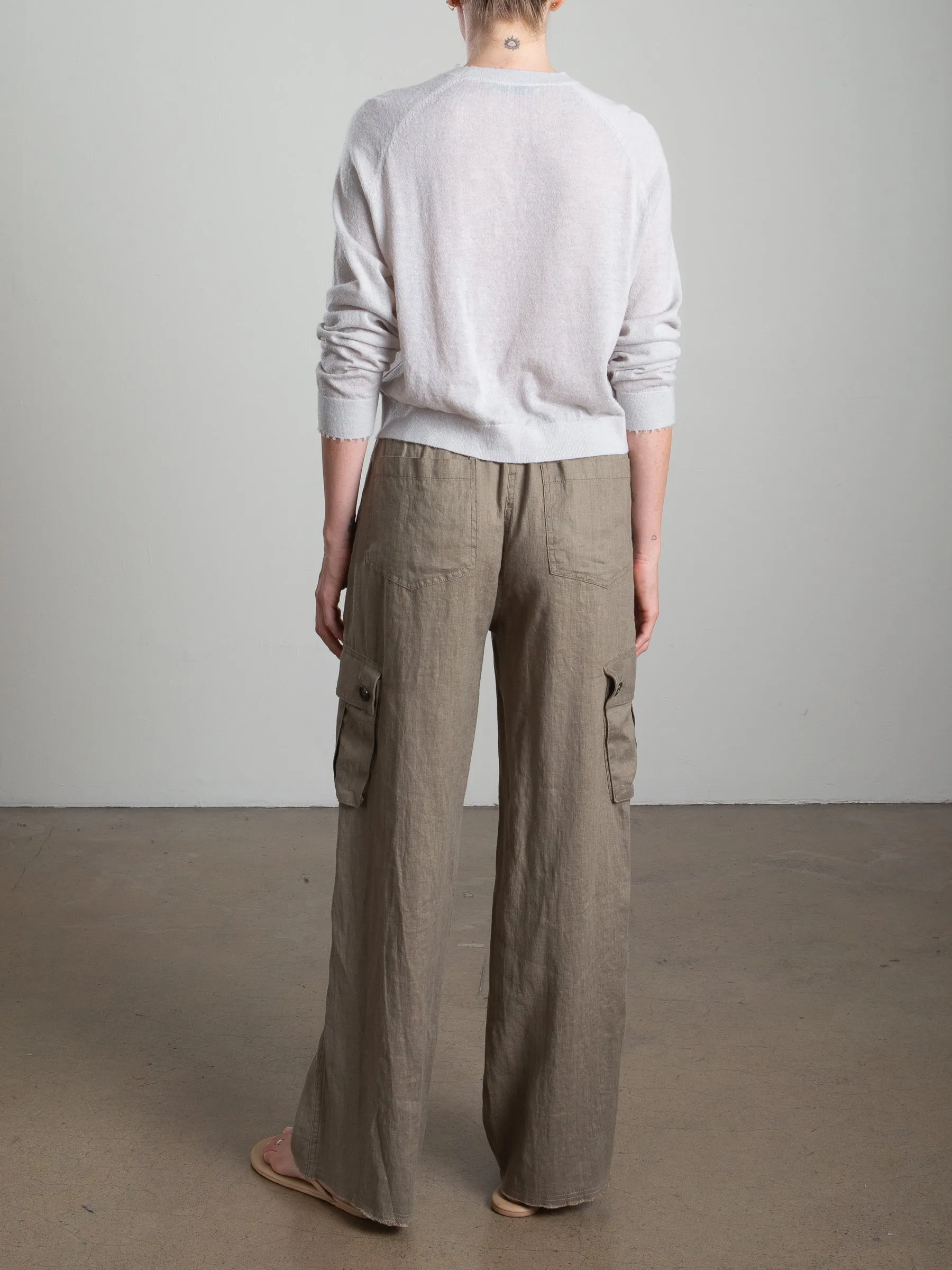 Mason Cargo Pant in French Linen - Olive