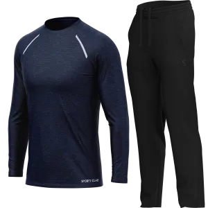 Men's Navy Blue Long Sleeve T Shirt & Black Joggers Set