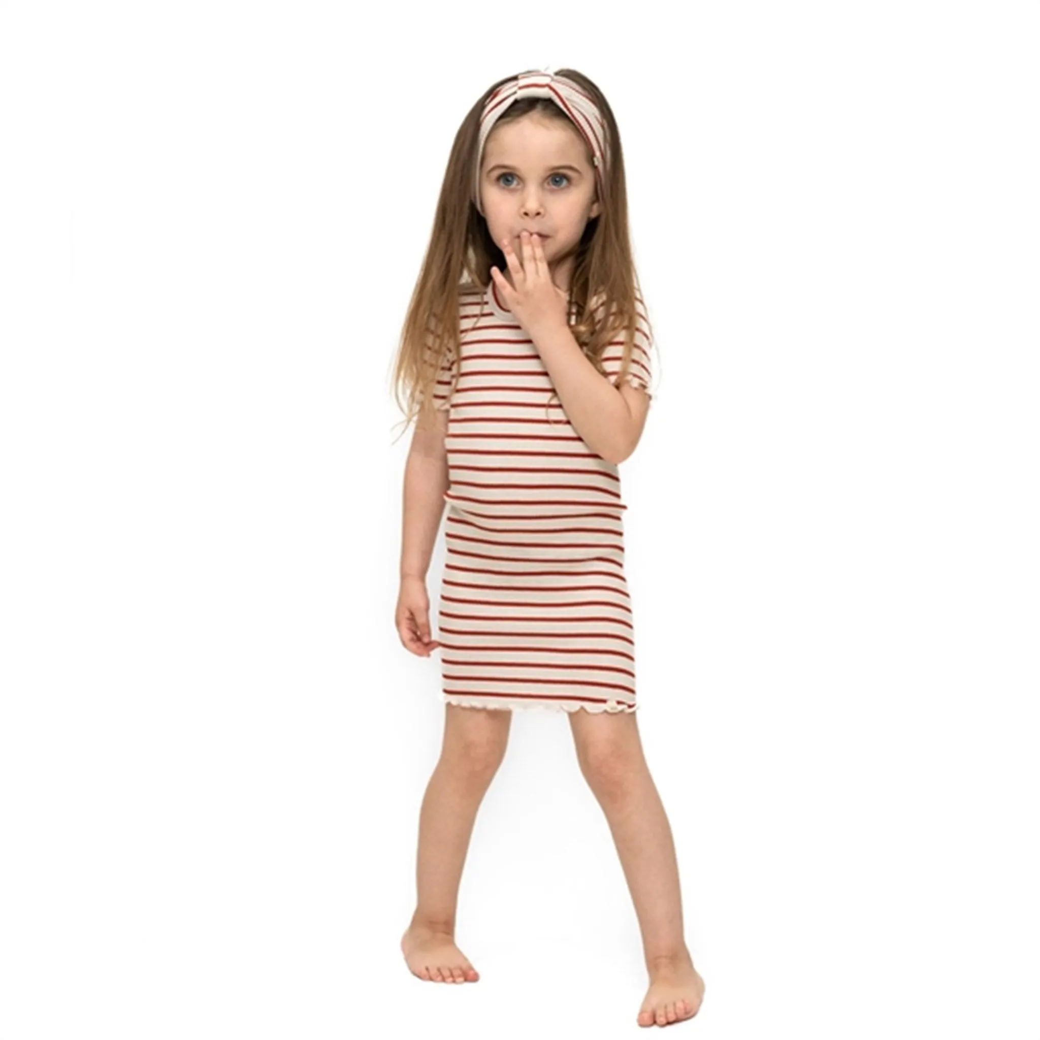 Minimalisma Bird Dress Poppy Red And Cream Stripes