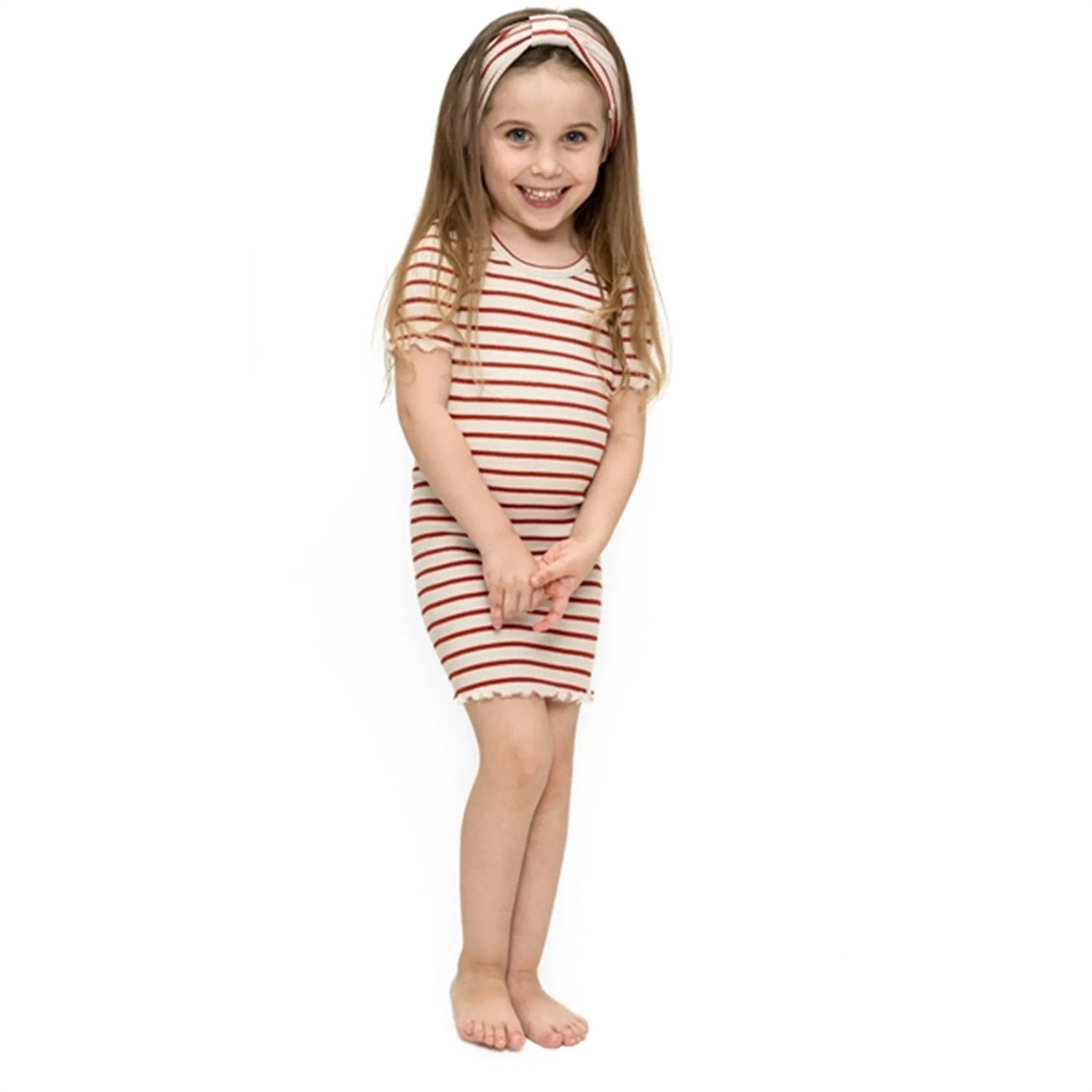 Minimalisma Bird Dress Poppy Red And Cream Stripes